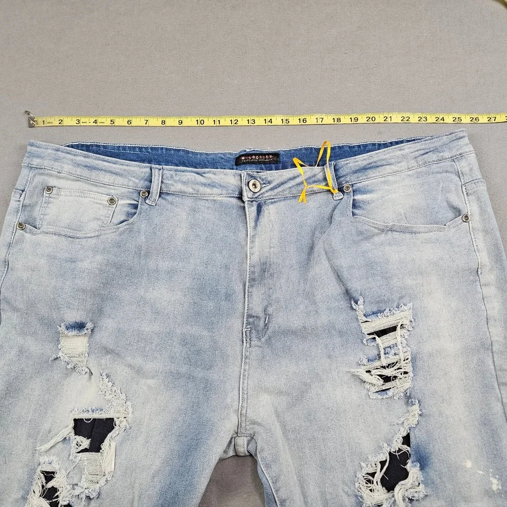 M.Society Mens 50x32 Distressed Light Wash Paint Splatter Straight Leg Jeans